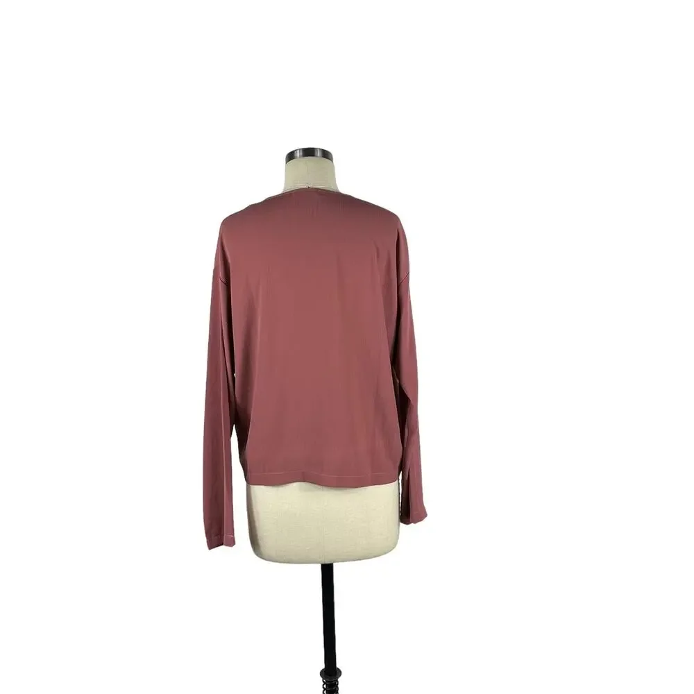 HEYGIRL STUDIO Mauve Satin V-Neck Button Down Blouse Long Sleeve Classy‎ Chic